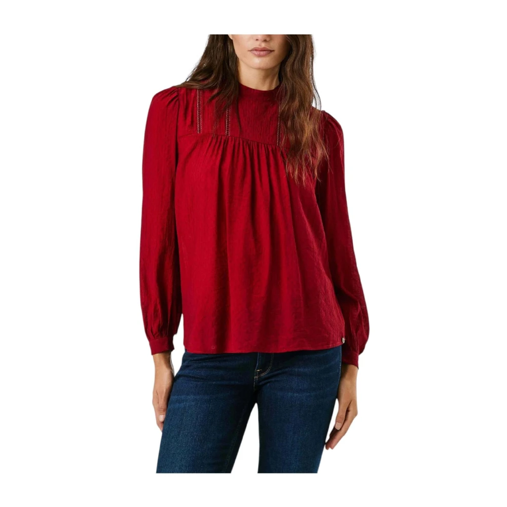 Pepe Jeans Women's Red Blouses, L, Boho-Inspi Burgundy Blouse