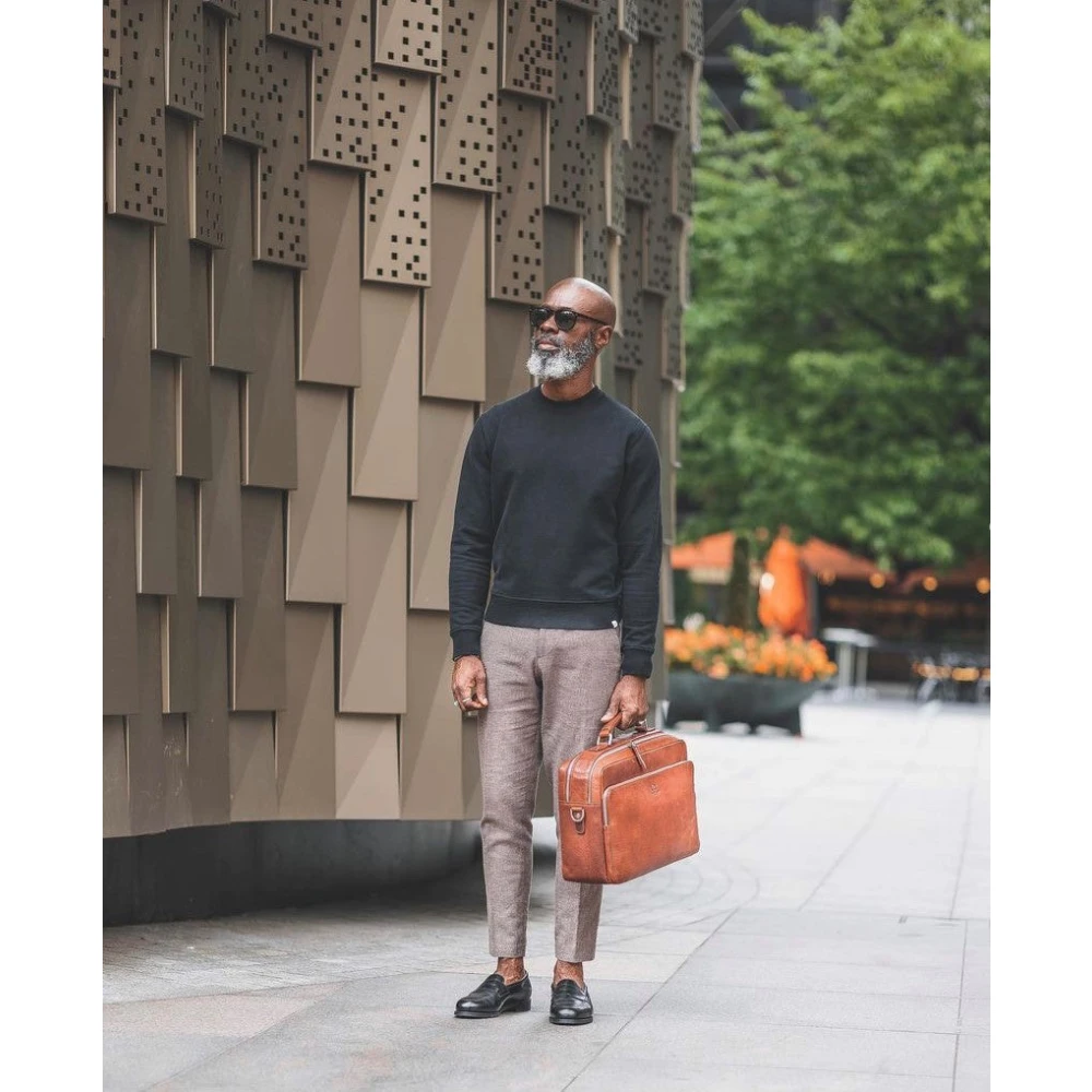 Howard London Bruin Leren Laptop Zakelijke Tas Brown Heren