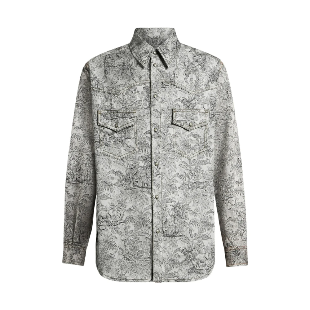 Etro Gray Casual Shirts, Male, Xl, Grey Button-Up Shirt With Pockets