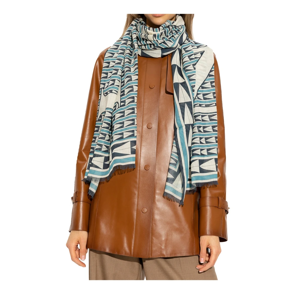 Lanvin Blauwe Geometrisch Patroon Wollen Sjaal Multicolor Dames