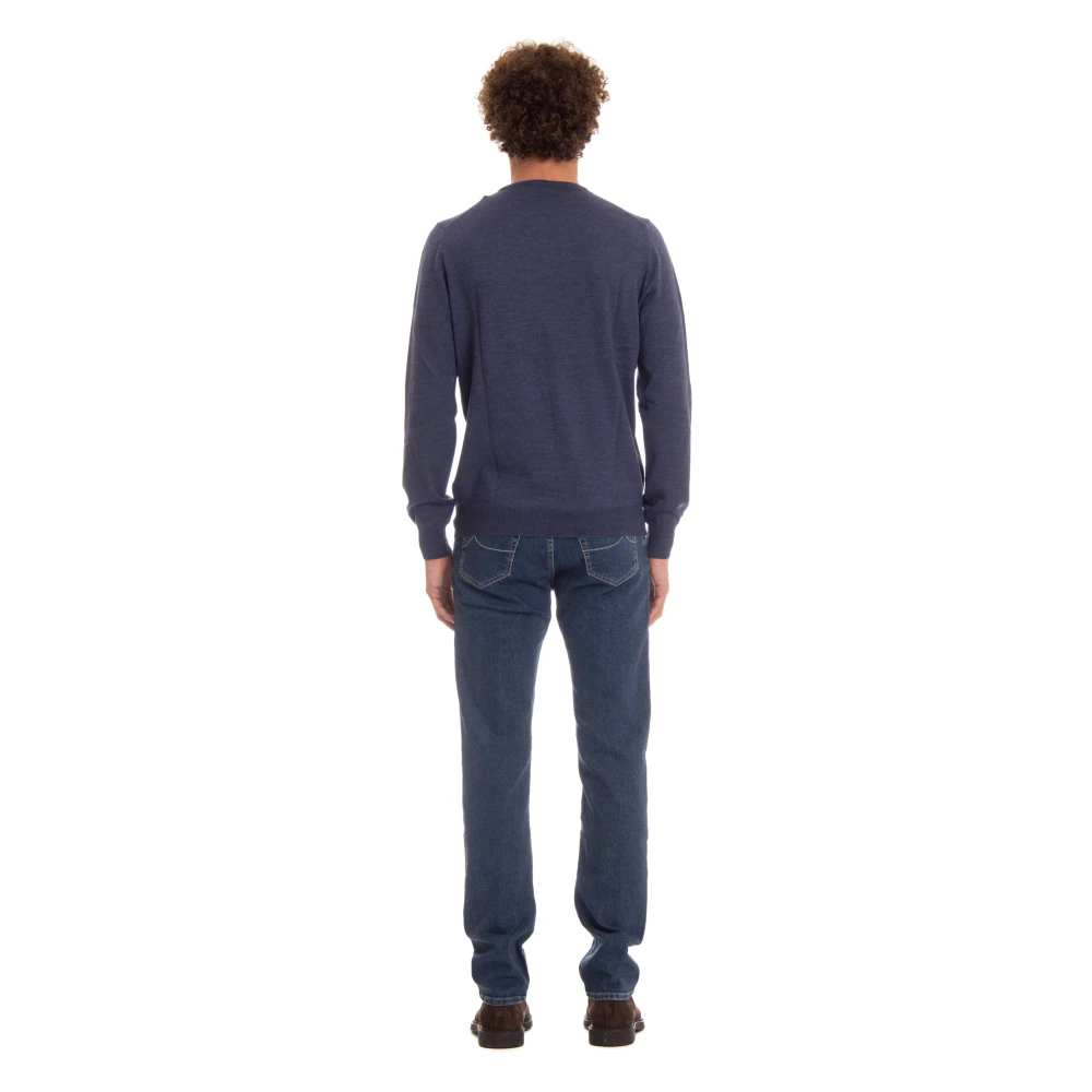 Barba Fijne Merinowol Ronde hals Sweater Blue Heren