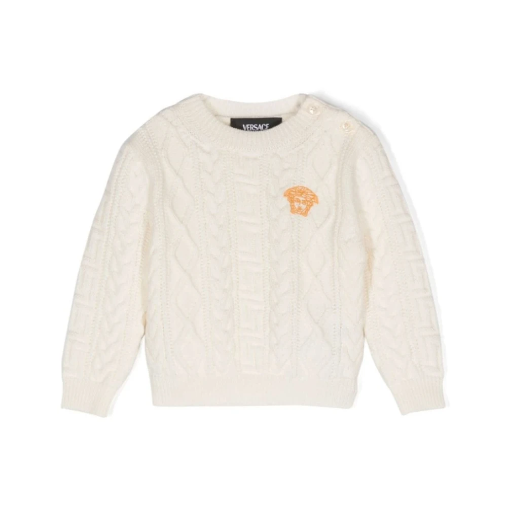 Versace Ivory Stickad Tröja för Barn Beige, Unisex