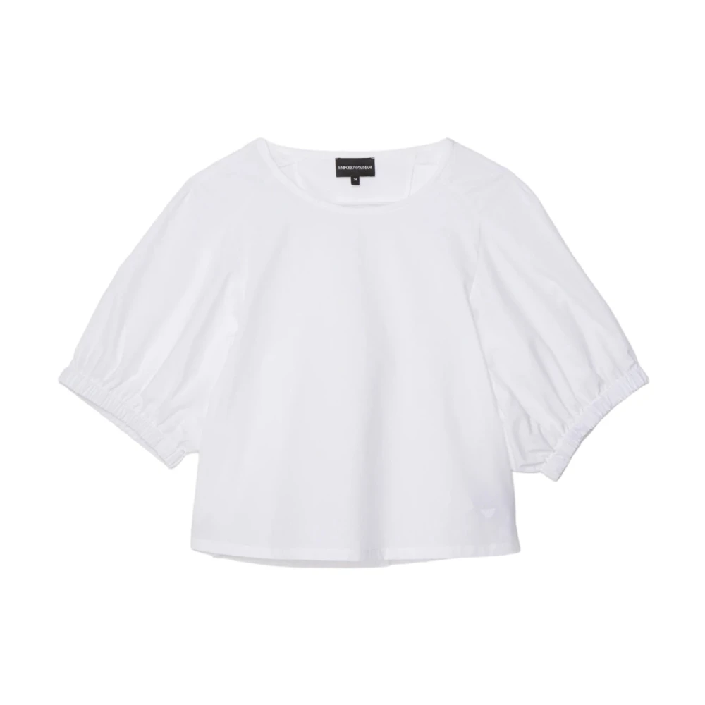 Emporio Armani Women's White Blouses, S, Cotton Blouse With Round Neck