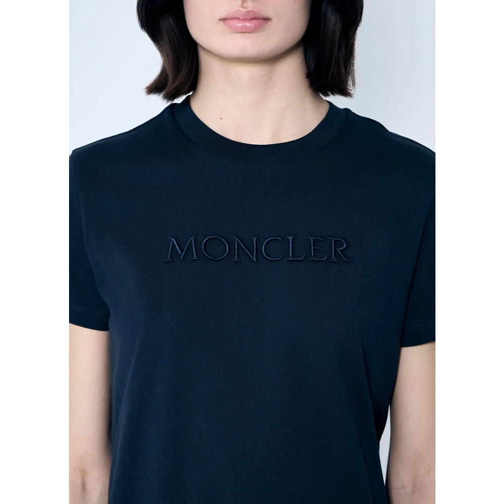 Moncler Katoenen Logo Motief Crewneck T-Shirt Blue Dames