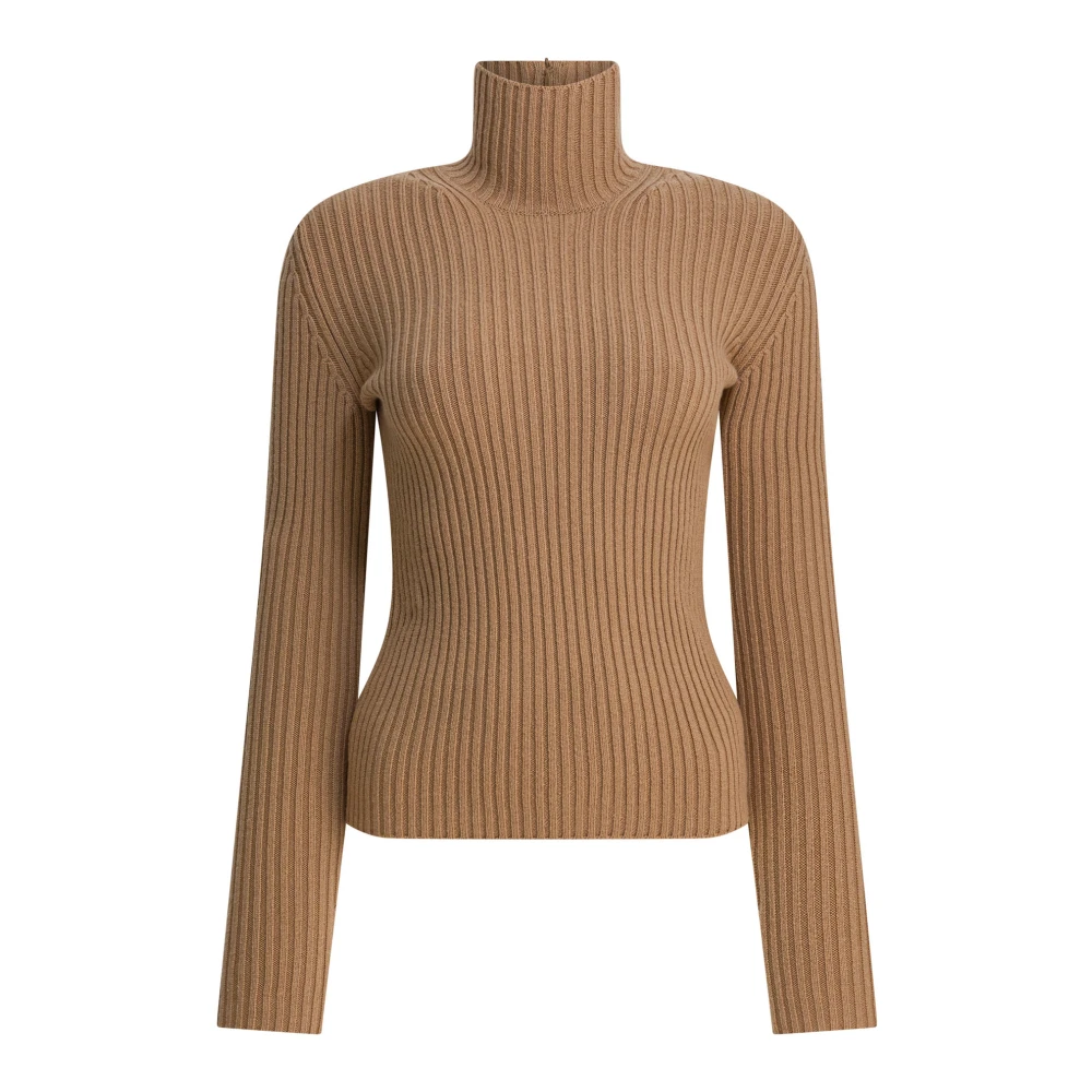 Max Mara Vrouw Beige Geribbelde Coltrui Van Wol En Kasjmier