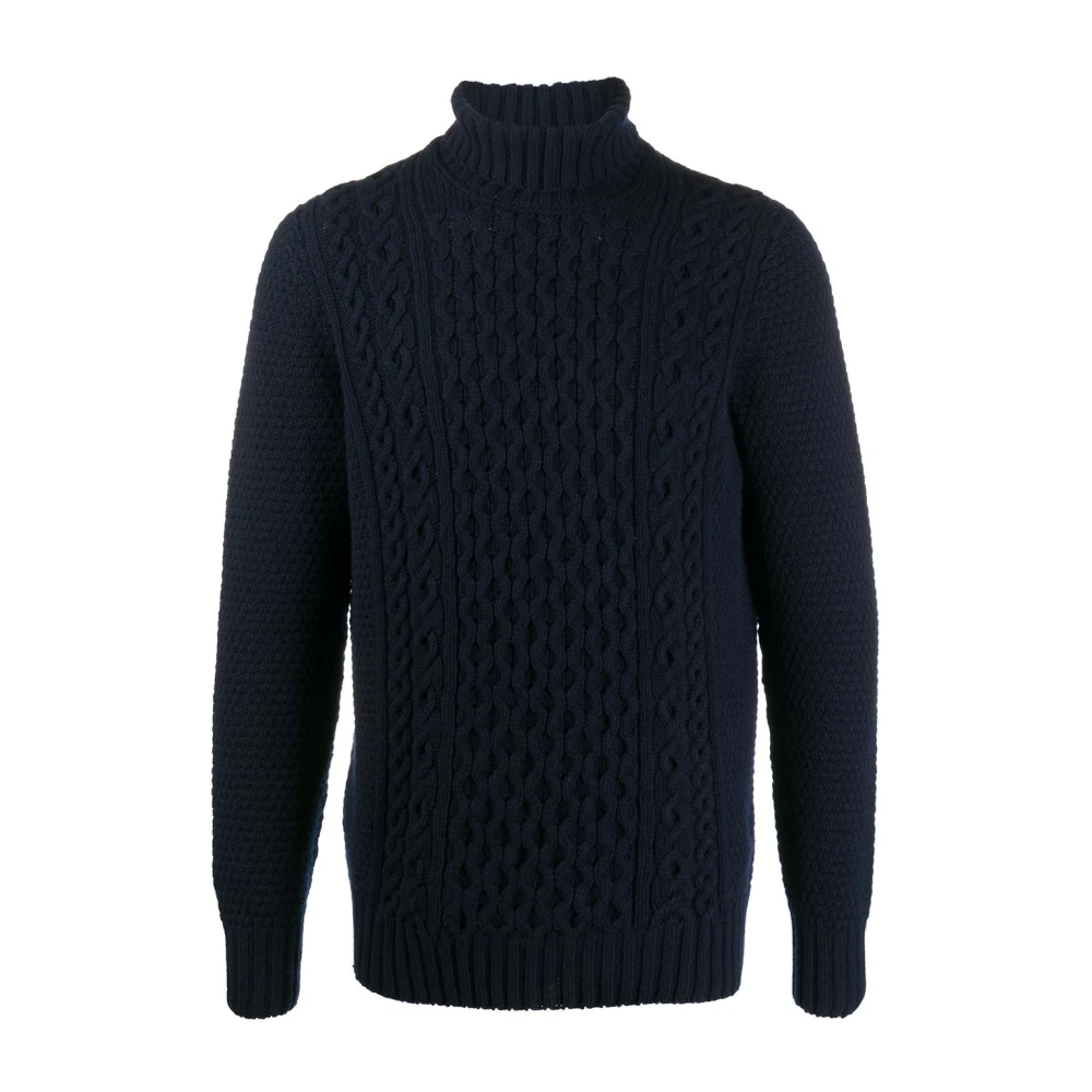 Drumohr Donkerblauwe Cable-Knit Roll Neck Sweater Blue Heren