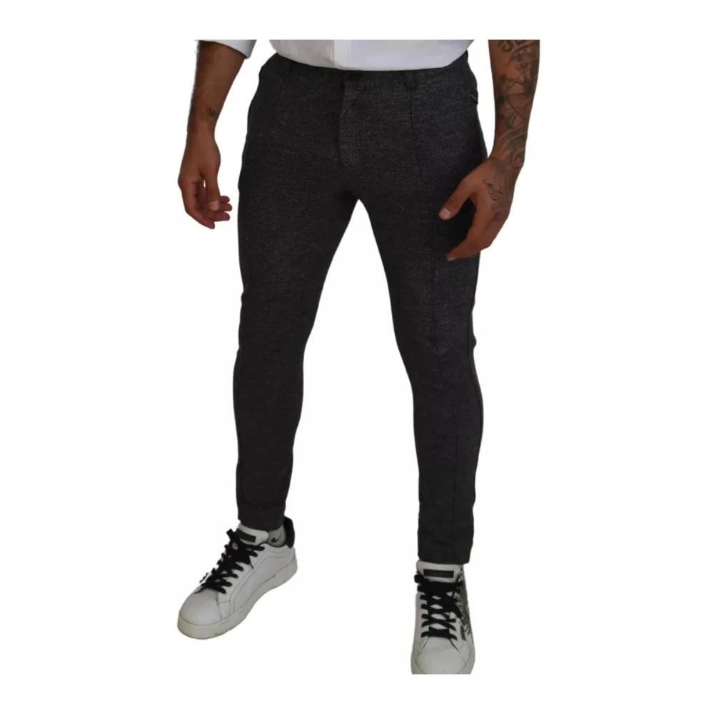 Dolce & Gabbana Zwarte Chevron Patroon Skinny Broek Black Heren