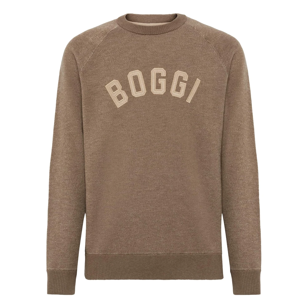 Boggi Milano Crew Neck Jumper Brown Heren