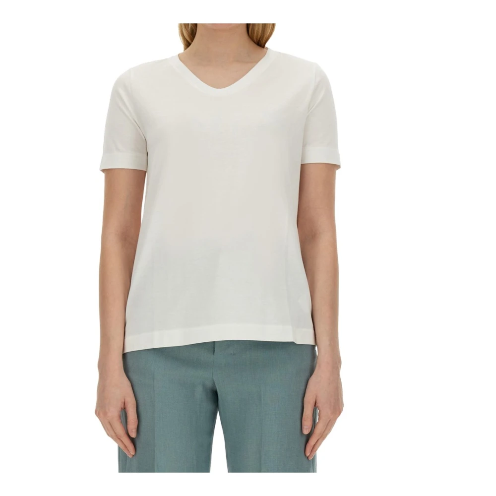 Max Mara Geribbeld V-hals T-shirt White Dames
