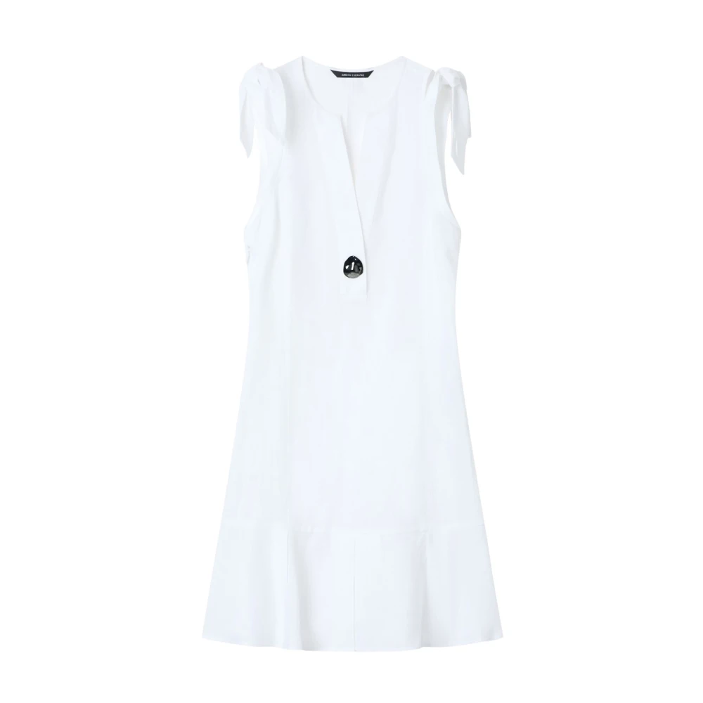 Armani Exchange Short Dresses, Female, 2XS, Short Linen Poplin Dress With Button And Bows White
