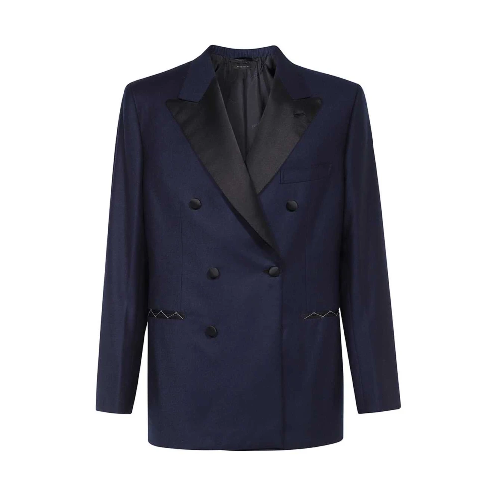 Brioni Dubbelbreasted wollen jas met satijnen revers Blue Heren