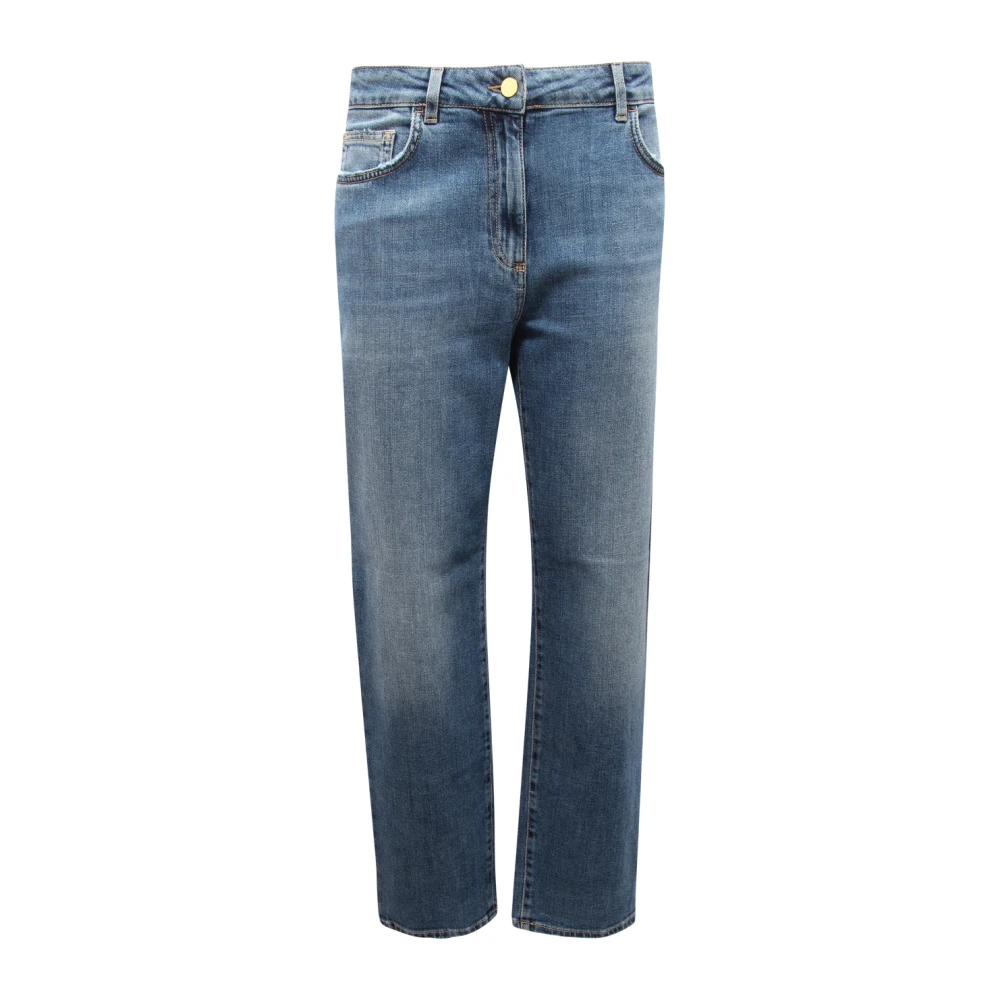 Elisabetta Franchi Blue Straight Fit Jeans, Female, W30, Jeans With Embossed Logo
