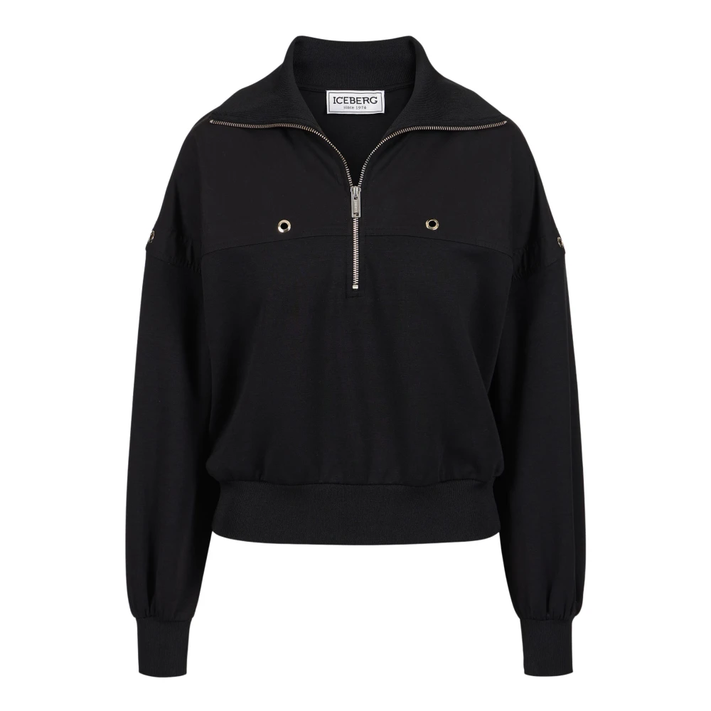Iceberg Geknipte zwarte sweatshirt in scuba stof Black Dames