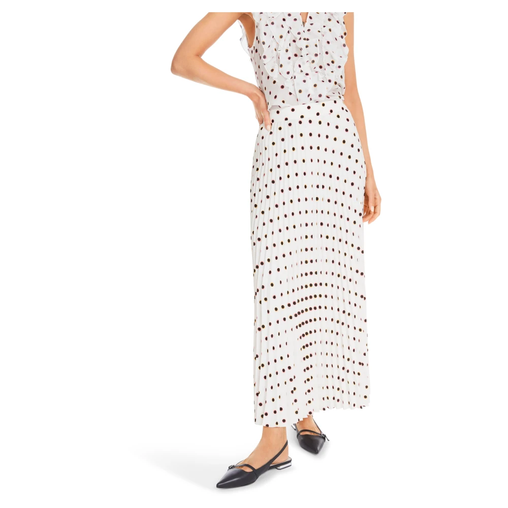Marc Cain Maxi Plooirok met Polka Dot Print White Dames