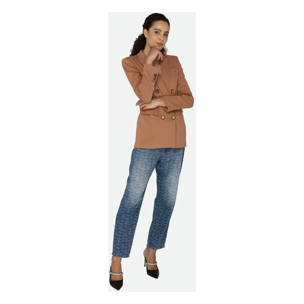 pinko Bruine Double-Breasted Blazer met Zakken Brown Dames