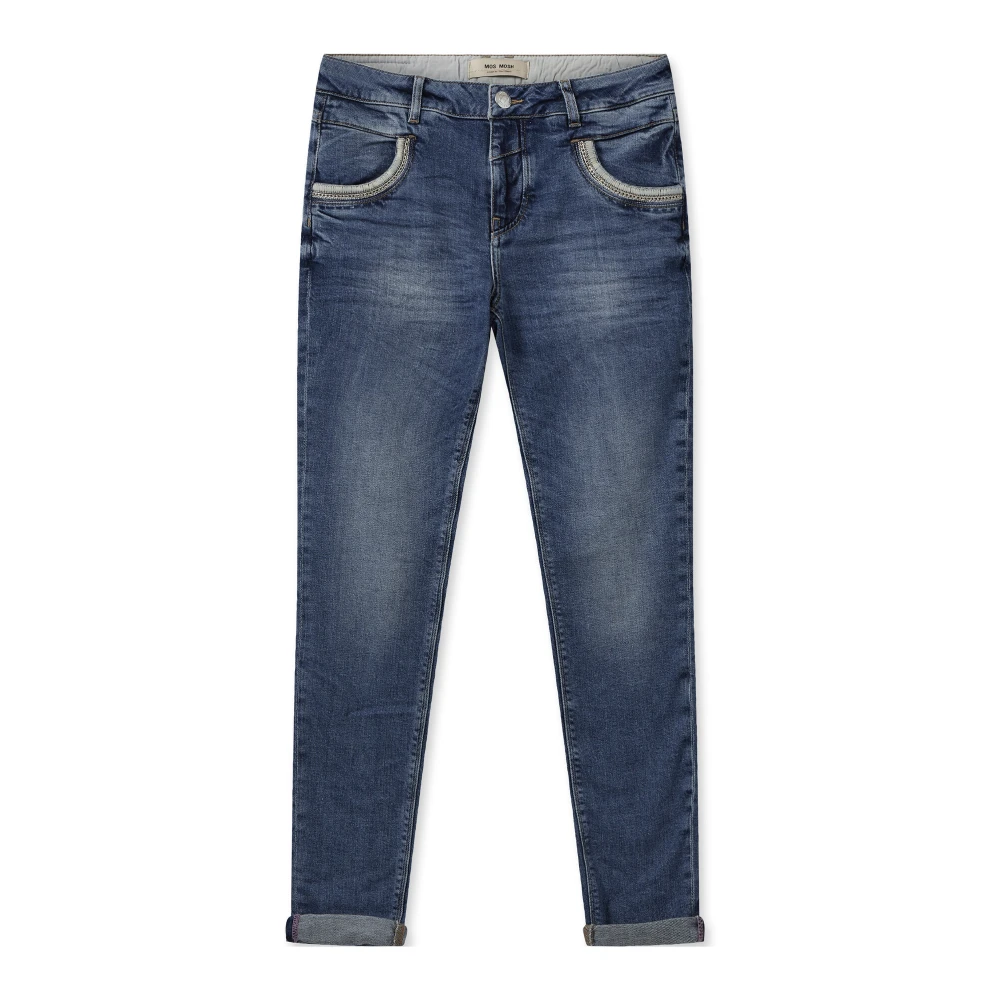 MOS Mosh Klassiska Cropped Jeans med Stiliga Detaljer Blue, Dam