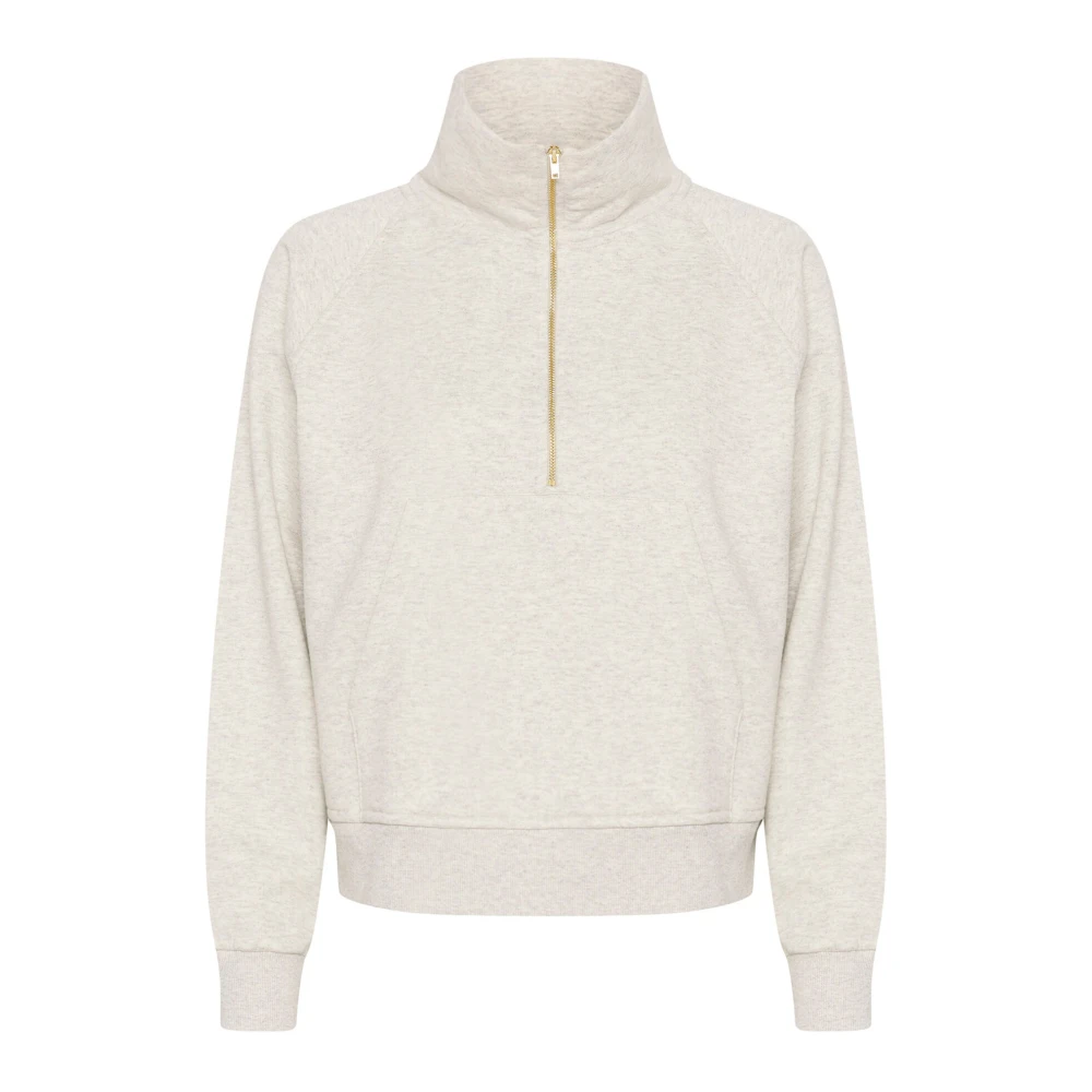 Part Two French Oak Melange Sweatshirt met Rits Beige Dames