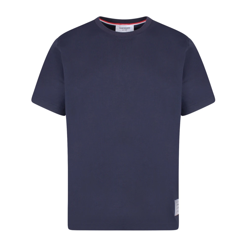 Thom Browne Katoenen T-Shirt met Logo Patch Blue Heren