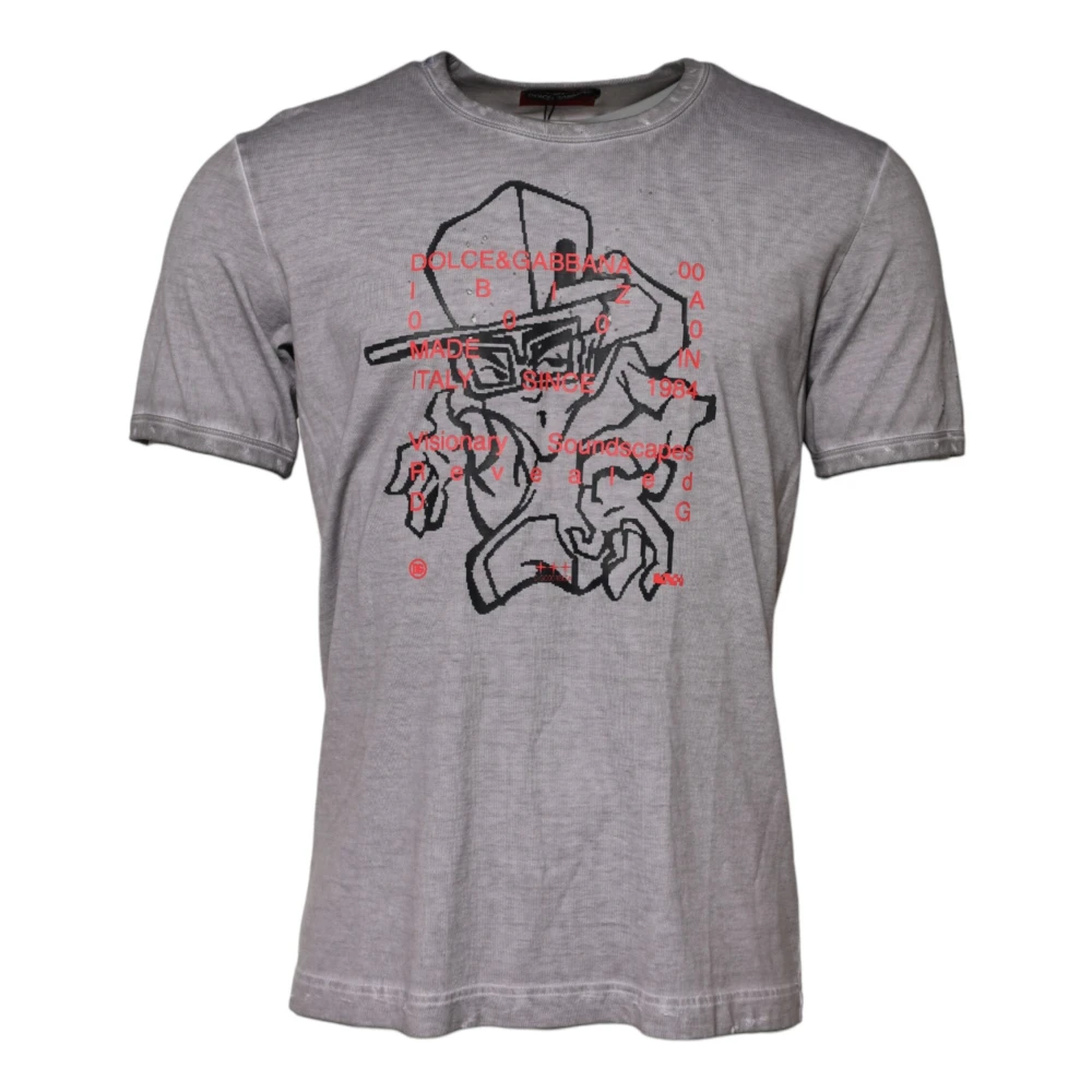 Dolce & Gabbana Herren Grau Es Grafikdruck Baumwoll-Rundhals-T-Shirt