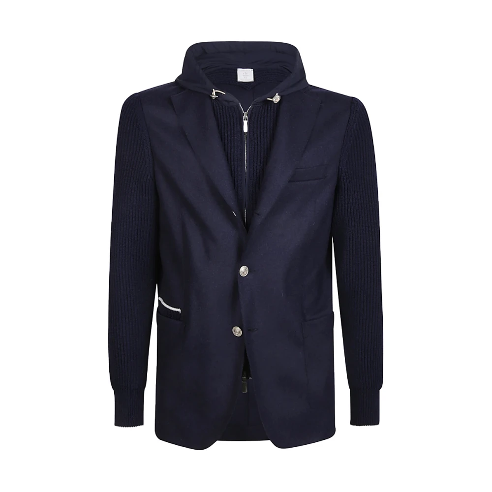 Eleventy Blauwe Wollen Kasjmierjas met Capuchon Blue Heren