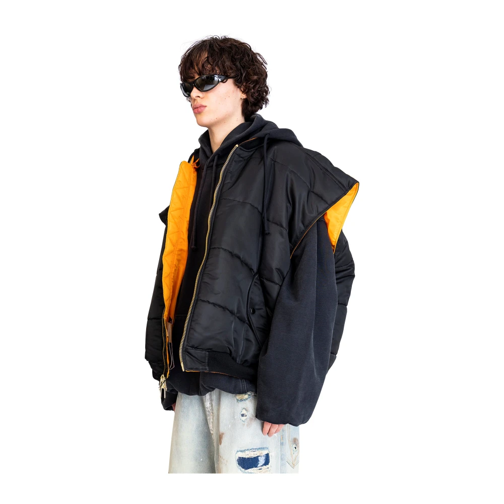 Vetements Zwarte Bomber Vest met Capuchon Black Heren