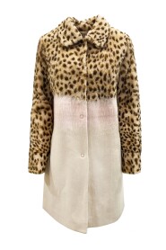 Leopard Sleeve Shearling Coat