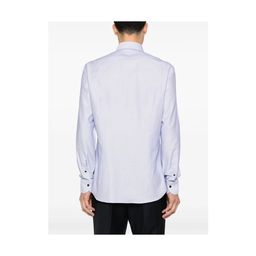 Mazzarelli Blauw Wit Katoenen Overhemd met knopen Blue Heren