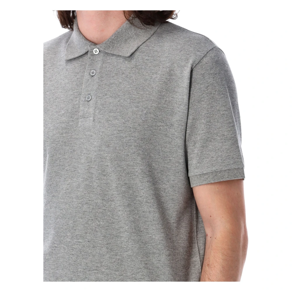 Saint Laurent Grijs Melange Piqué Polo Shirt Gray Heren