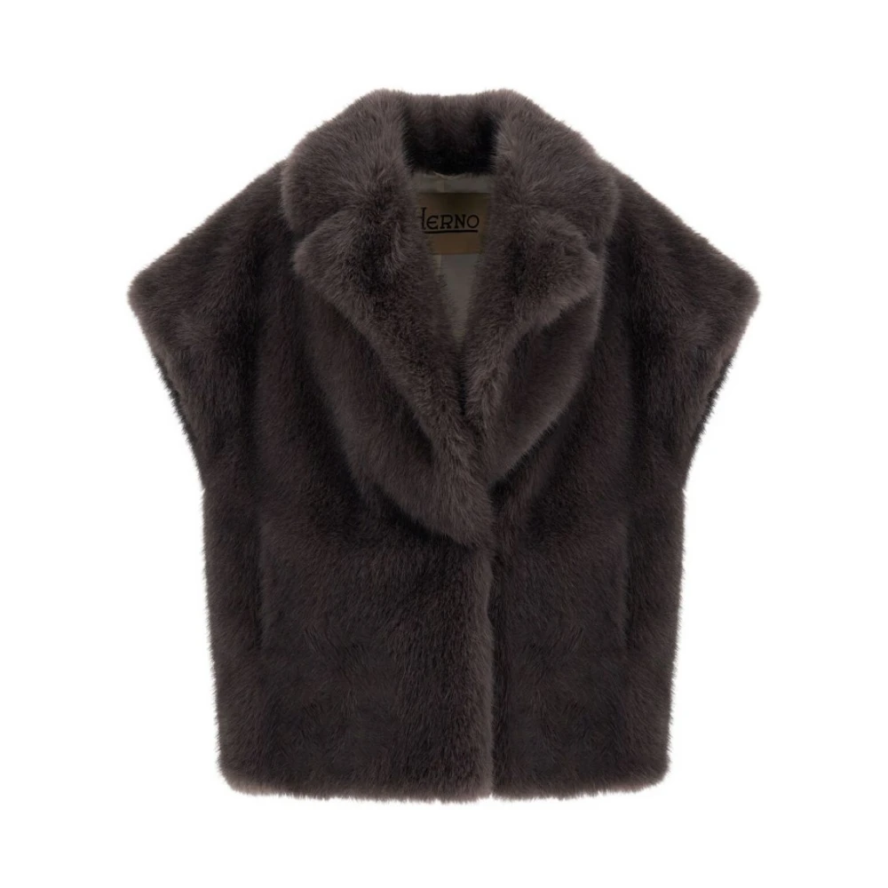Herno , Waistcoats, Female, Gray, M, Lapel Collar Short Sleeve Jumper - Image 4