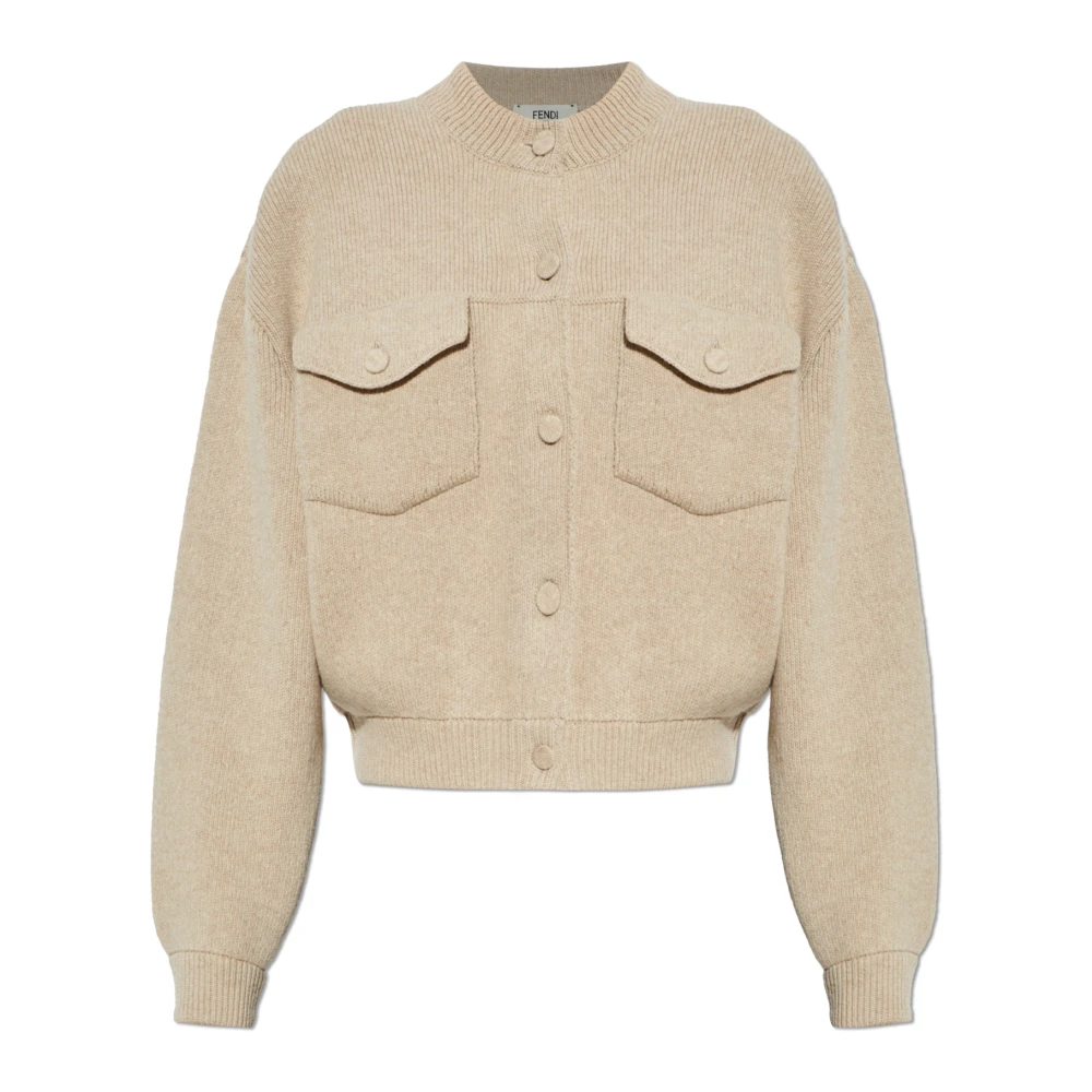 Fendi Women's Beige Cardigans, Xs, Cardigan With Pockets