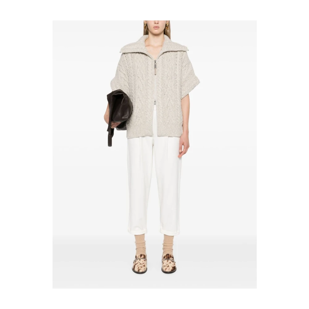 BRUNELLO CUCINELLI Beige Kabelgebreid Wollen Jack Beige Dames