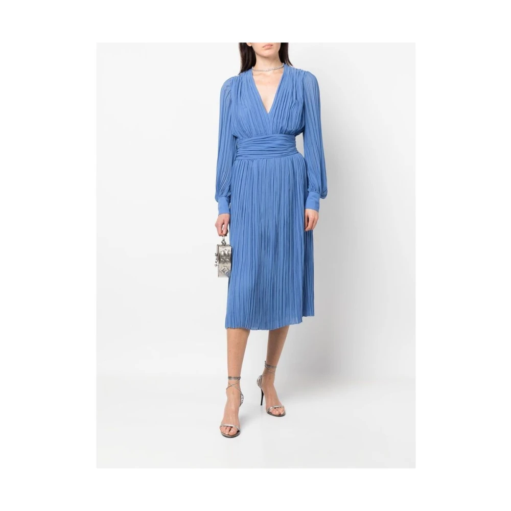 Rochas Blauwe Plissé Midi Jurk Blue Dames