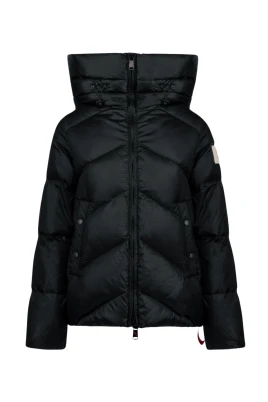 Kort glansig nylon högkragejacka för kvinnor