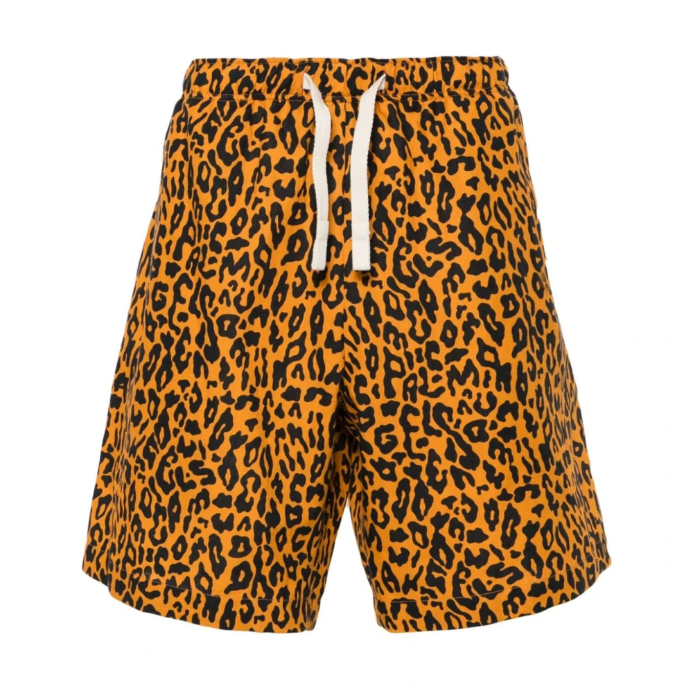 Palm Angels Luipaardprint Linnen-Katoen Shorts Orange Heren