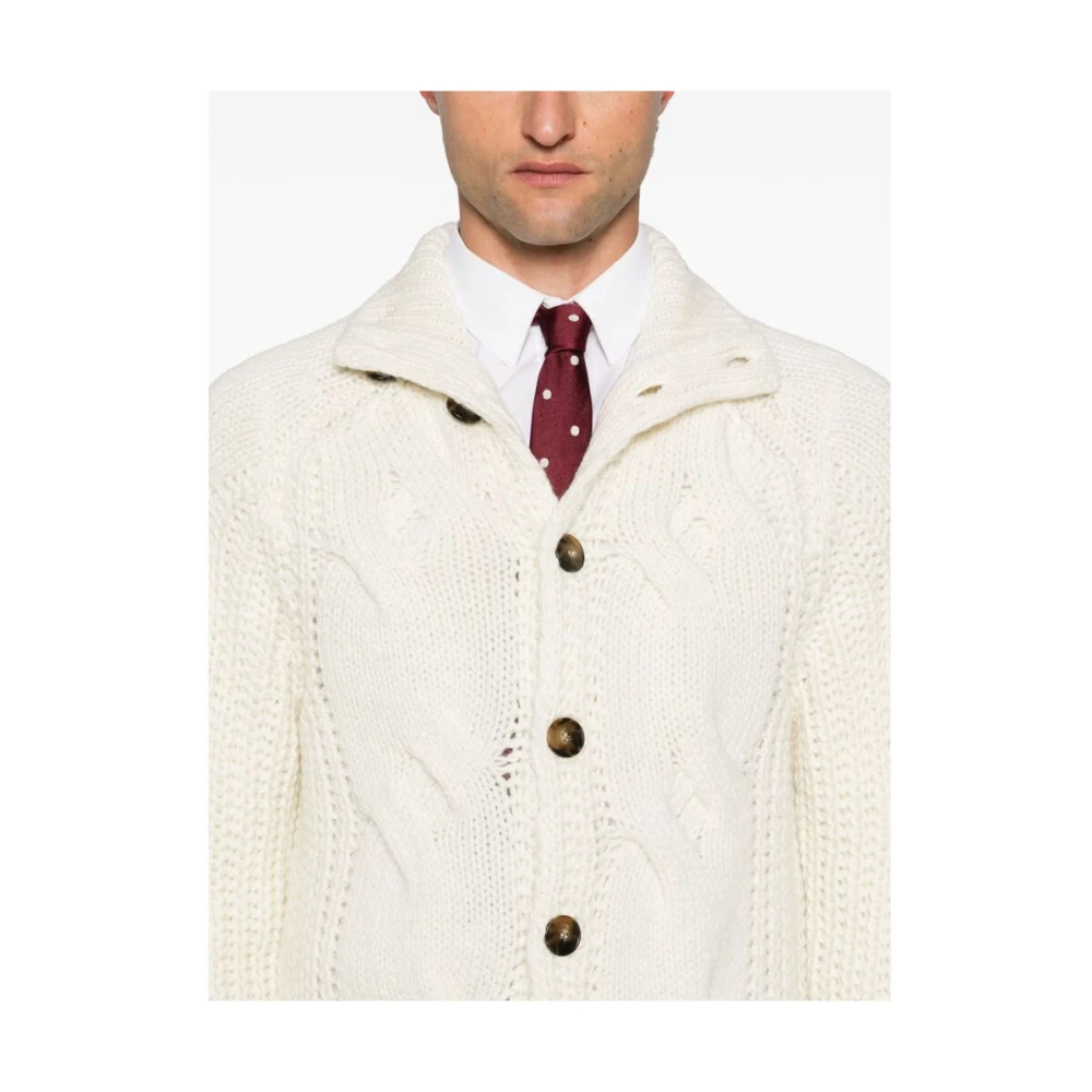Canali Chunky Gebreide Trui met Vlechtdetails Beige Heren