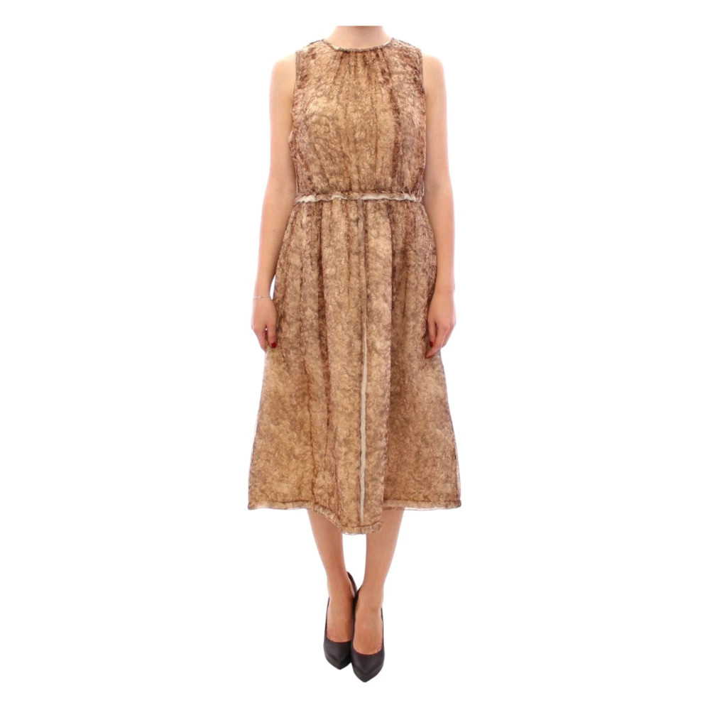 Dolce & Gabbana Luxe mouwloze zijden knielange jurk Brown Dames