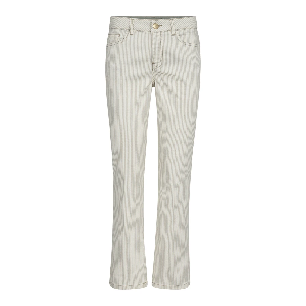 MOS MOSH Gestreepte Pinstripe Broek in Sesam White Dames
