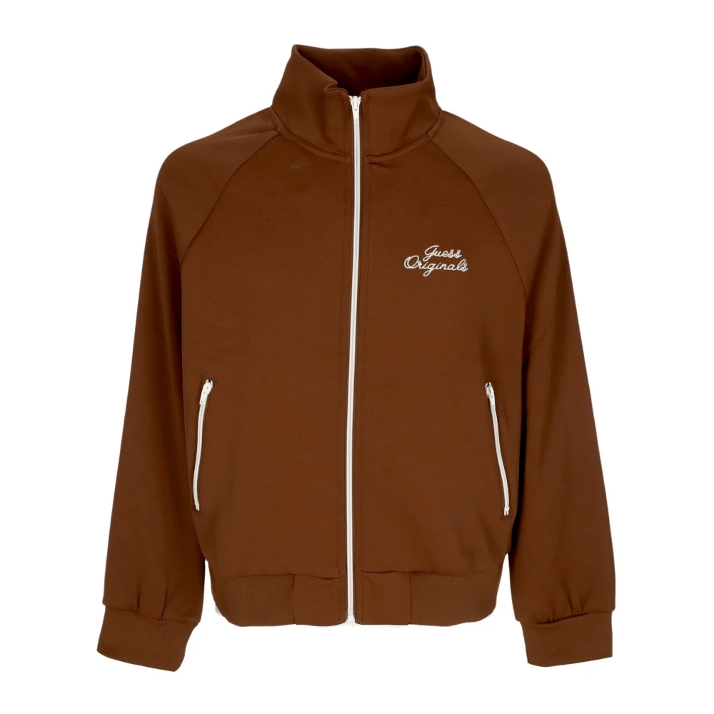 Guess Brown Zip-Throughs, Male, Xl, Tricot Track Jacket Sand