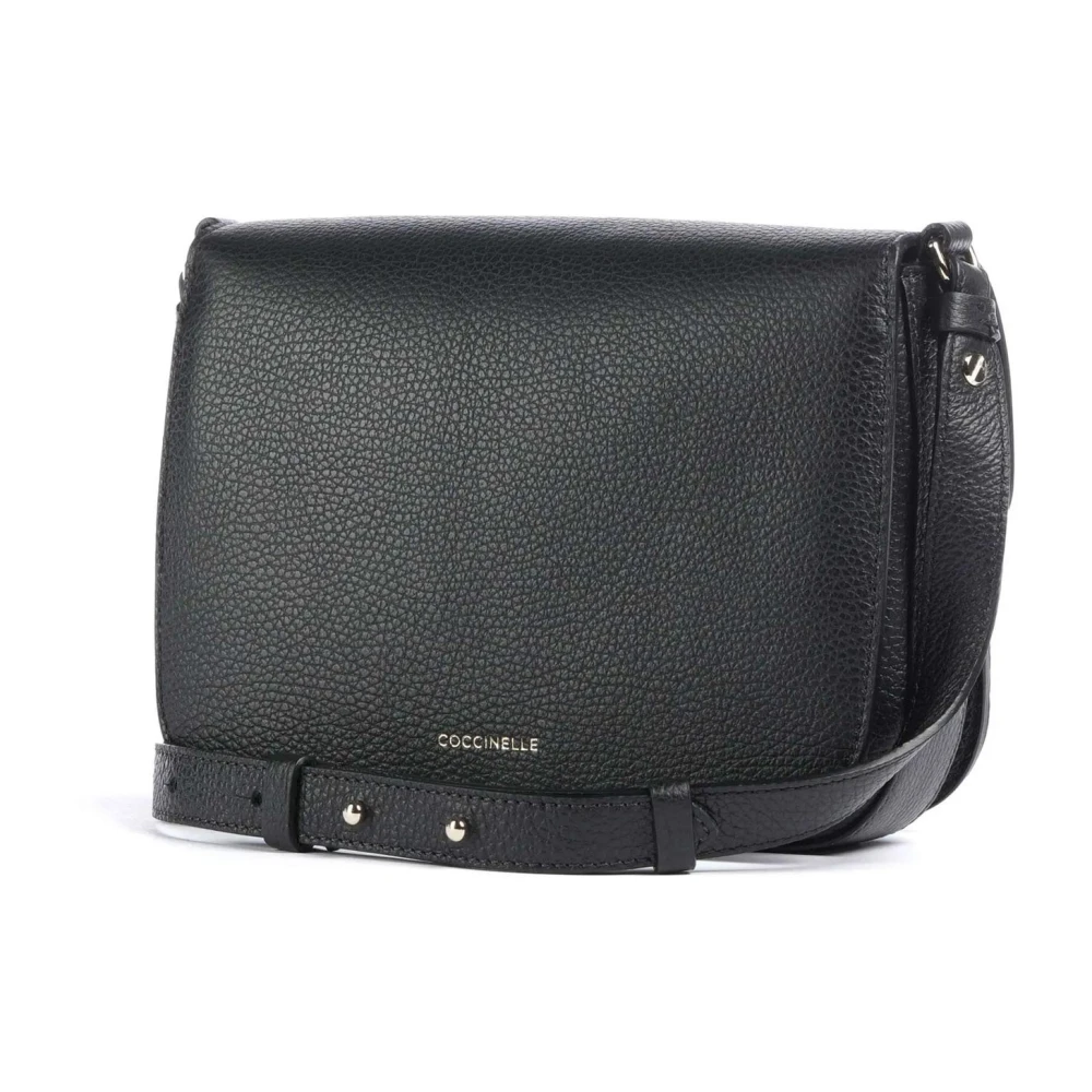 Coccinelle Zwarte leren crossbody tas met voorvak Black Dames