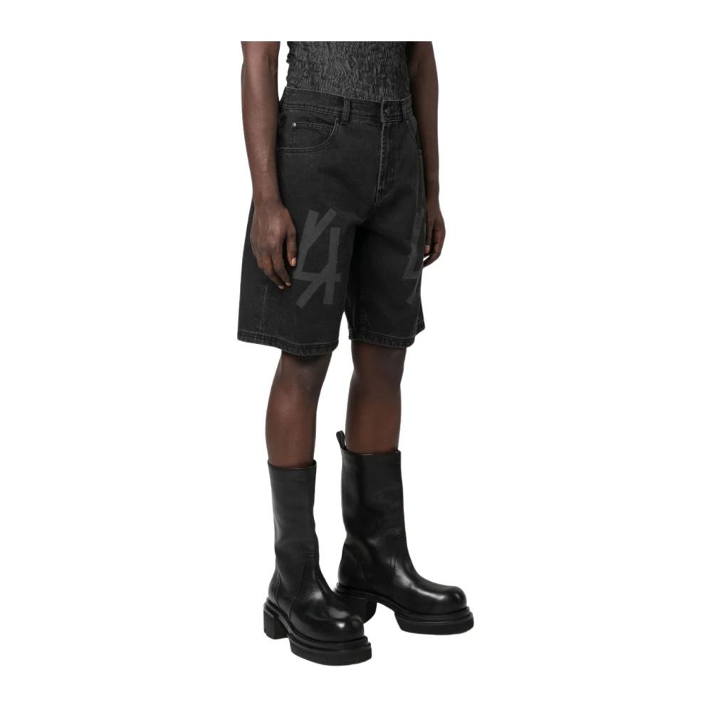 44 Label Group Zwarte Brawny Denim Shorts Black Heren