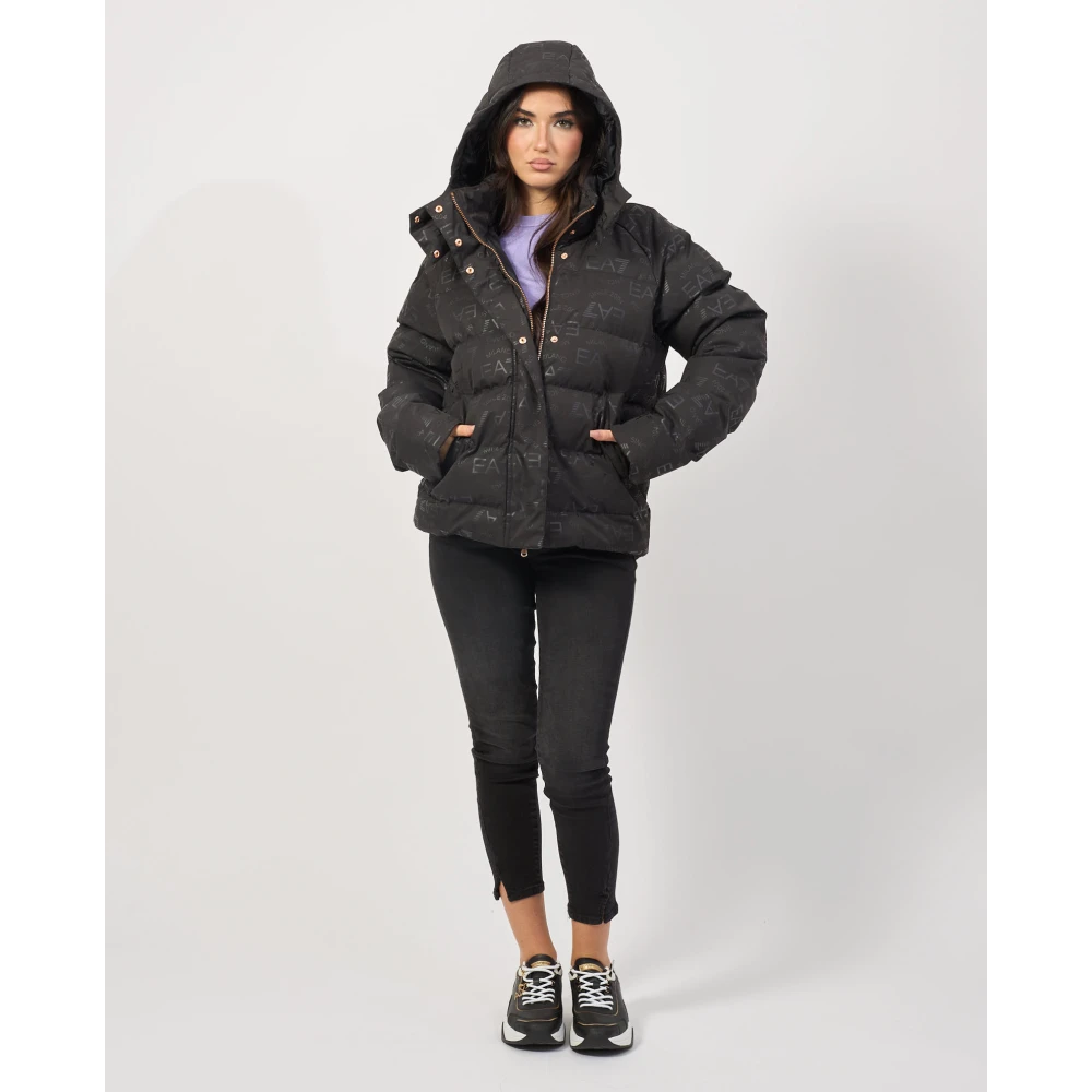 Emporio Armani Zwarte korte jas met capuchon en rits Black Dames