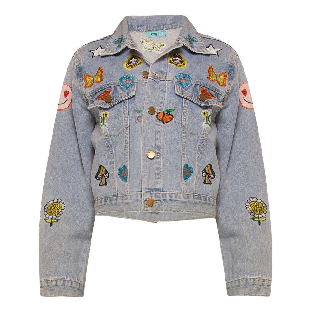 Tooche Damen Blau Trendige Jeansjacke Mit Applikationen