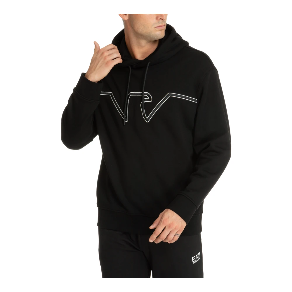 Emporio Armani Trekkoord Effen Logo Geborduurde Hoodie Black Heren