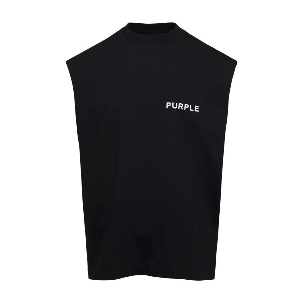 Purple Brand Zwart Logo Print Mouwloze Tops Black Heren
