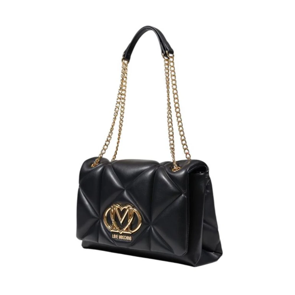 Love Moschino Zwarte Polyurethaan Medium Handtas Lente Zomer Collectie Black Dames
