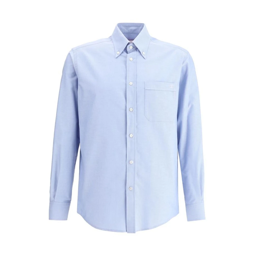 Valentino Geborduurde Zak Katoenen Overhemd Blue Heren