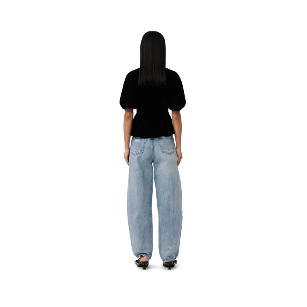 Ganni Zwarte Velvet V-Hals Blouse Black Dames