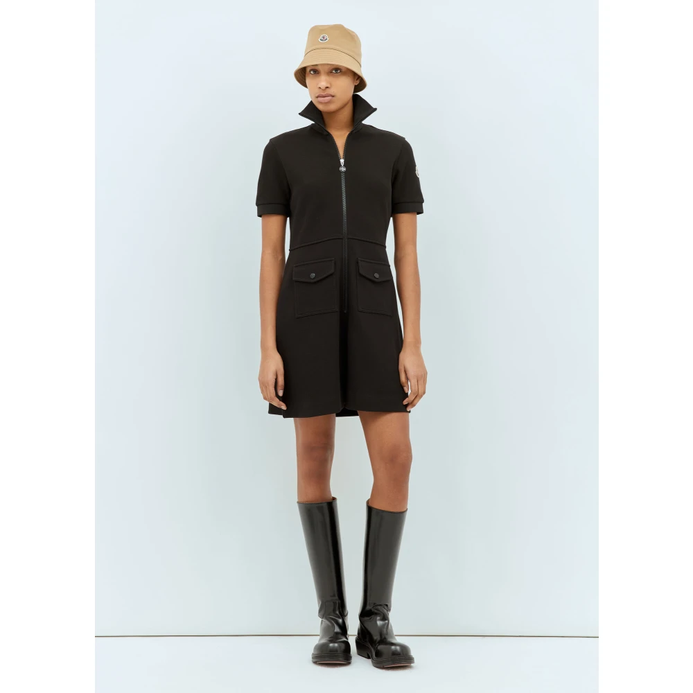 Moncler Piquet Half-Zip Polo Jurk Black Dames