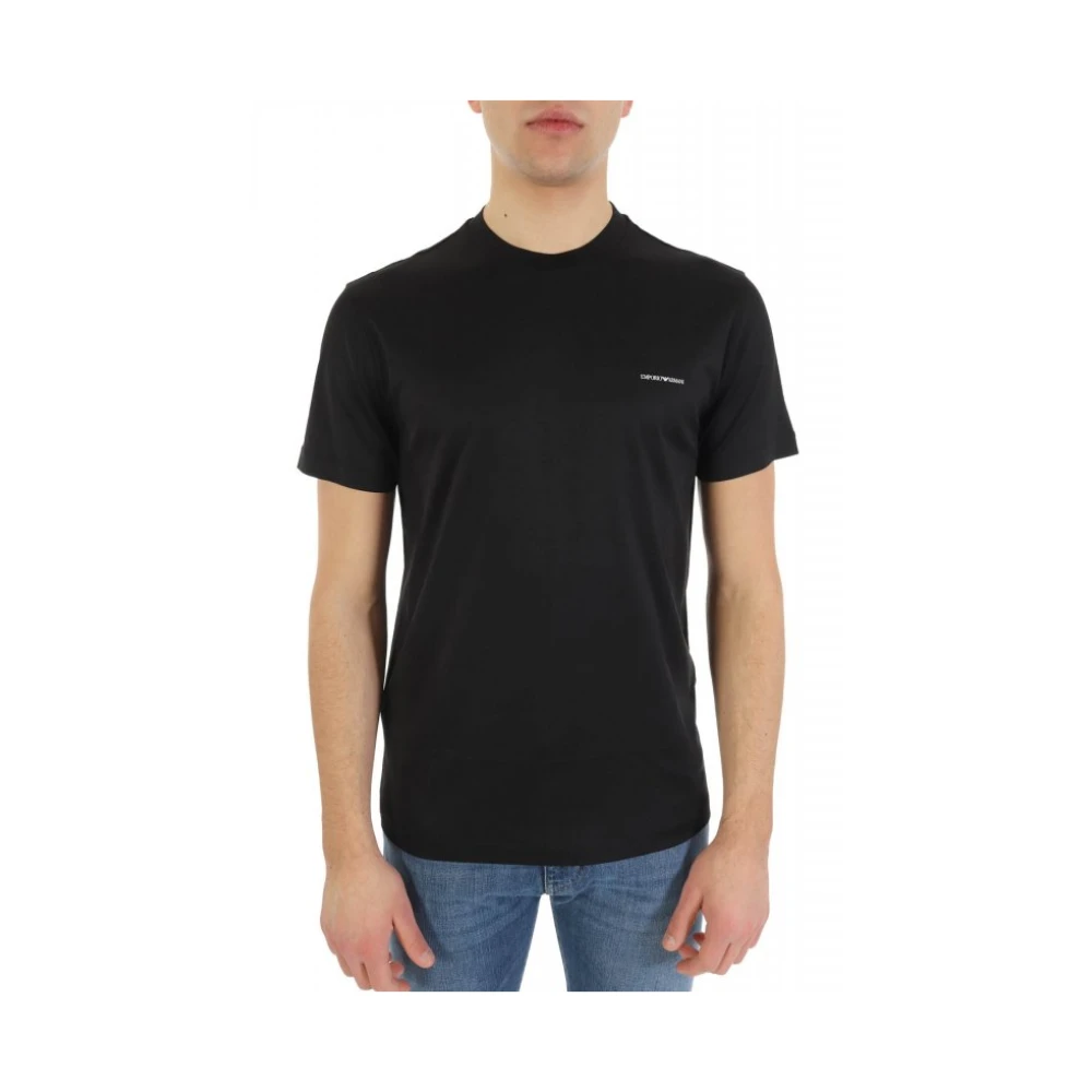 Emporio Armani Mannelijk Zwart Tops Heren, 3XL, Katoen, Asv Lyocell Blend Jersey T-Shirt Met Micro-Logo-Opschrift