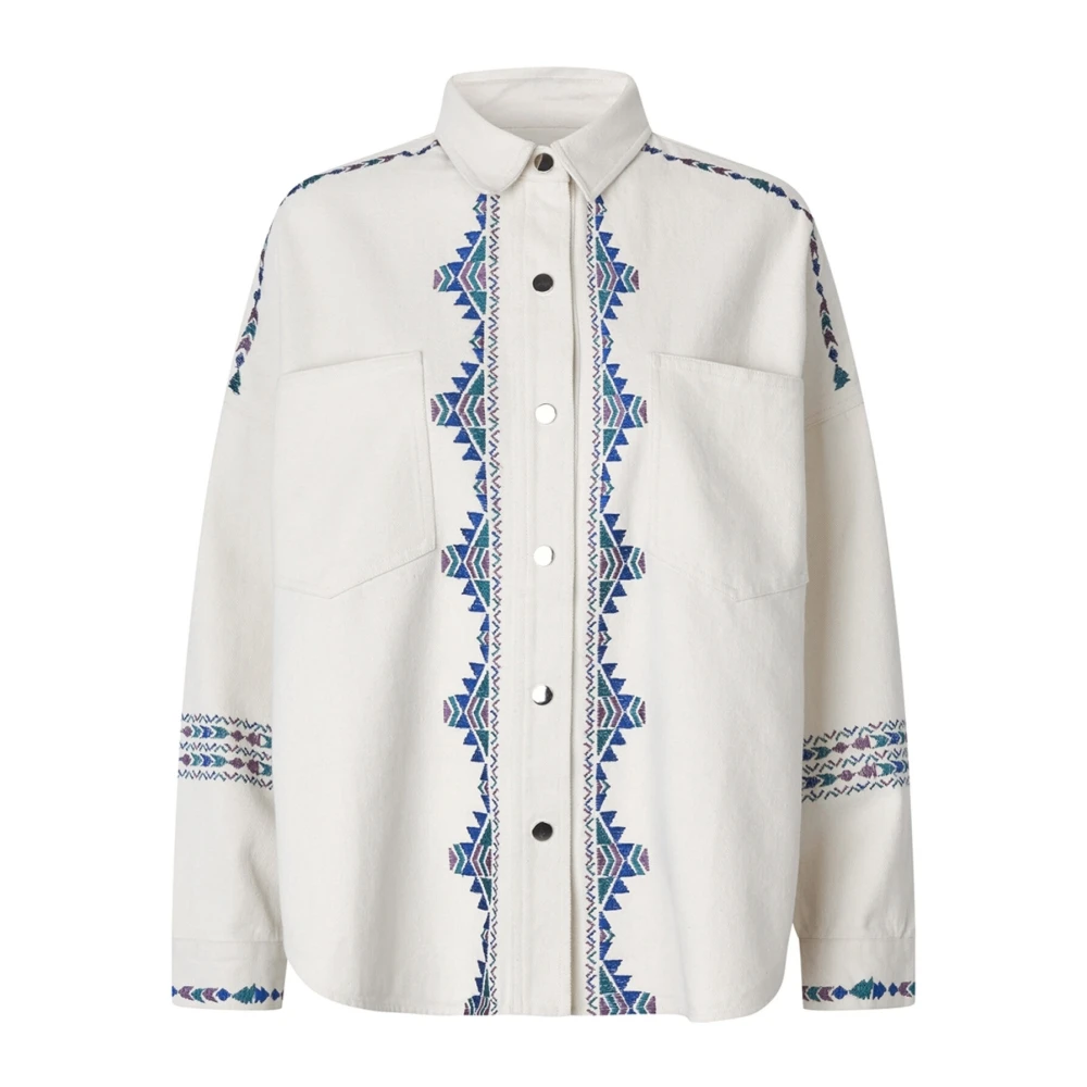 Lollys Laundry Geometrisch Geborduurd Bohemian Shirt Roomwit White Dames